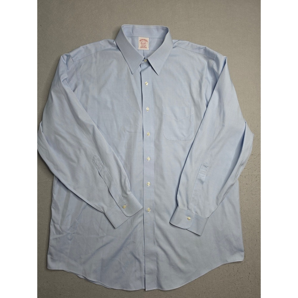 Brooks Brothers Madison Dress Shirt Men's 17.5 Light Blue Cotton Formal Non-Iron